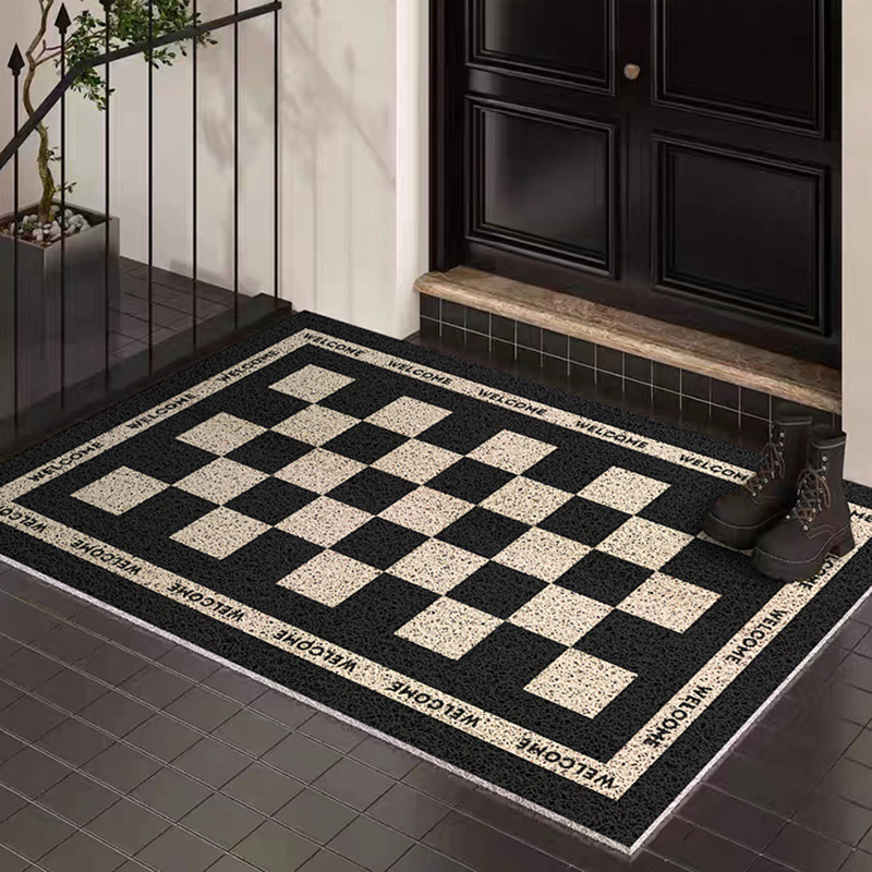 Heavy Equipment Grinder - Classic Black-White Checkerboard Wire Loop Mat